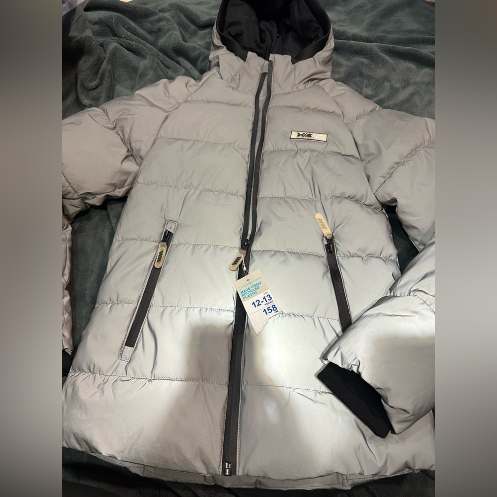 Primark reflective gray boys puffer jacket sz 12-13 yrs 158 cm nwt